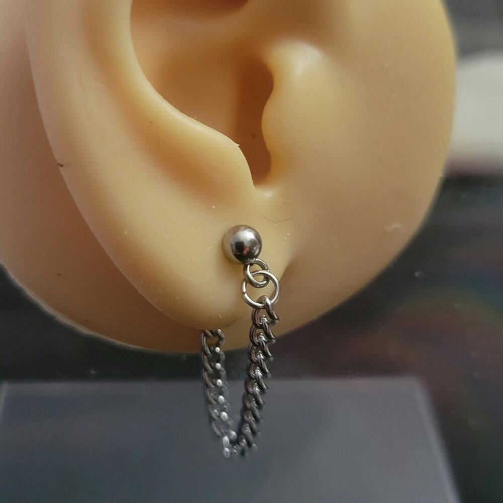 silver stainless steel chain stud earrings